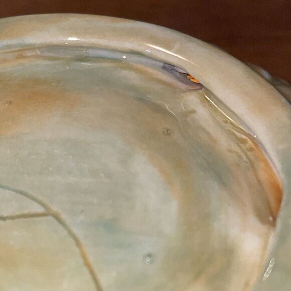 Vtg Light Green 2.5 X 6 Inch Ceramic Cabbage Dip/Condiment Bowl Signed - Picture 6 of 11